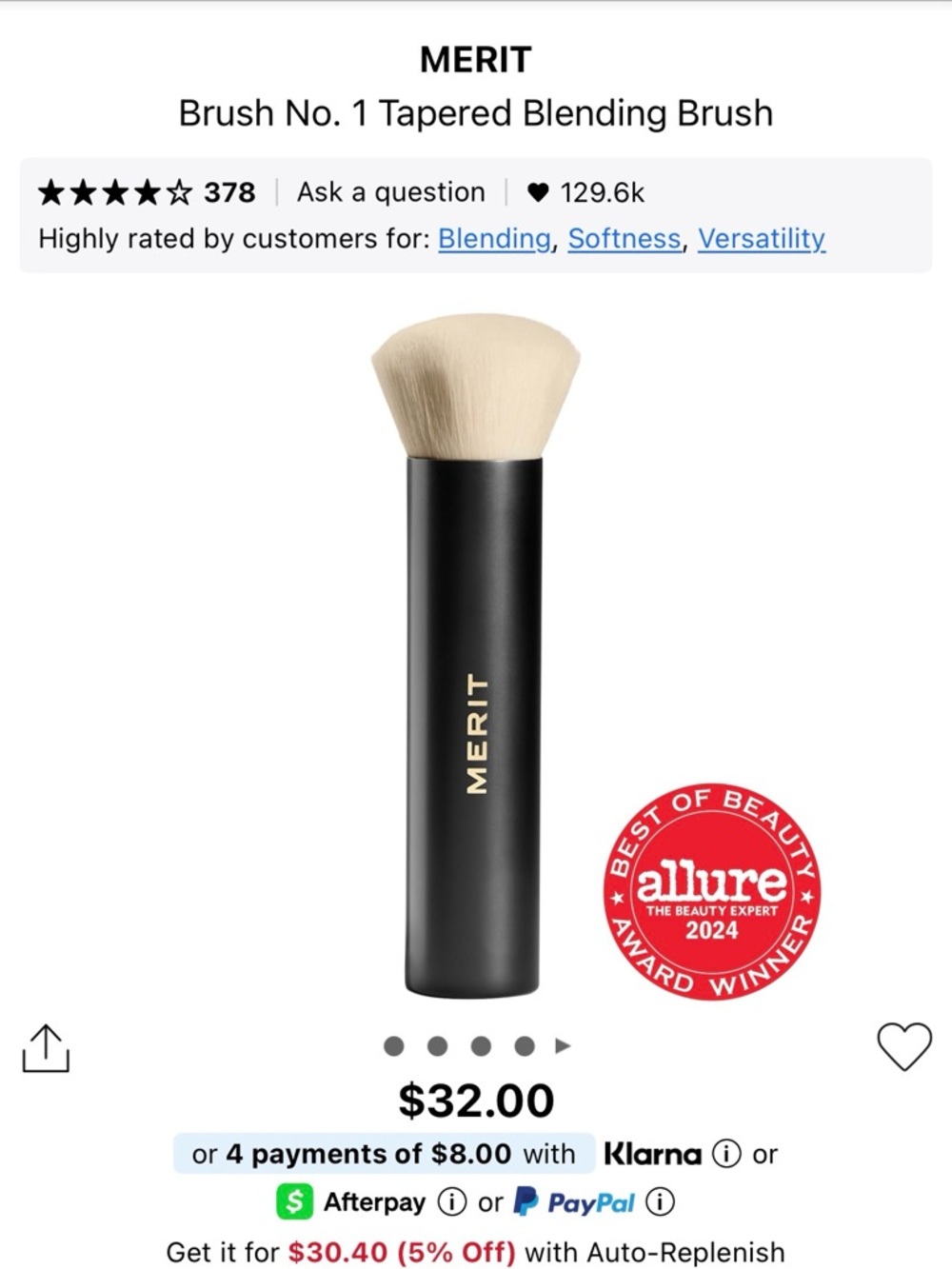 MERIT Tapered Blending Brush — Black Handle with Cream Bristles